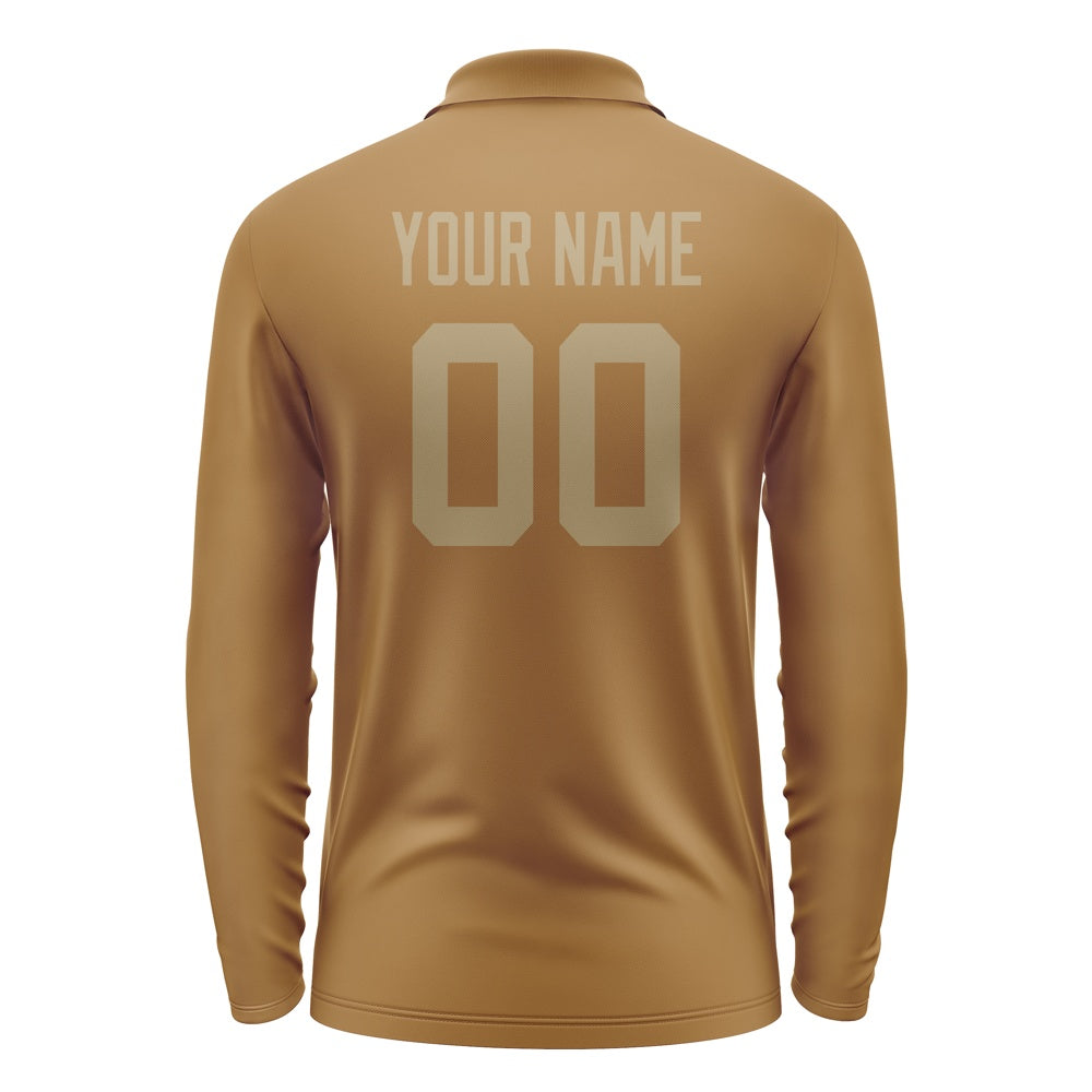 Custom Khaki Light Khaki Long Sleeve Polo Shirt