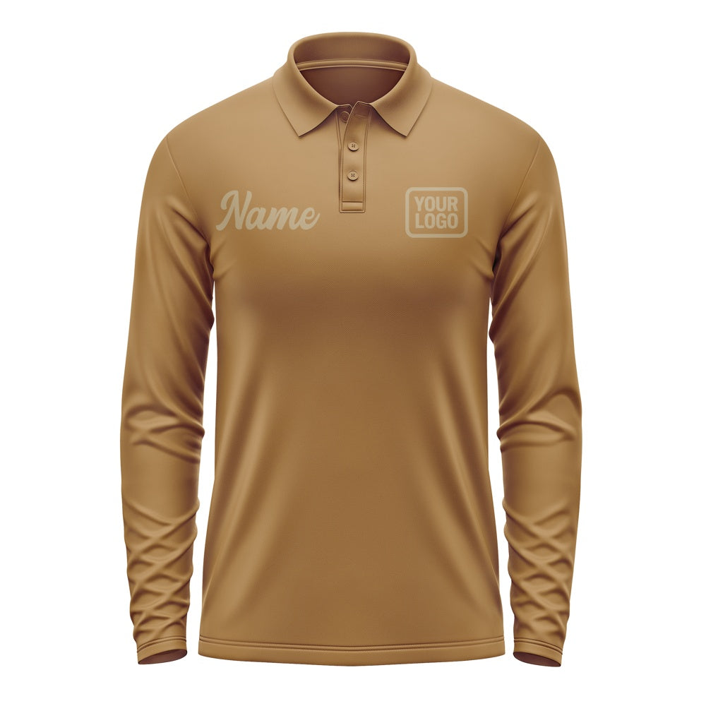 Custom Khaki Light Khaki Long Sleeve Polo Shirt