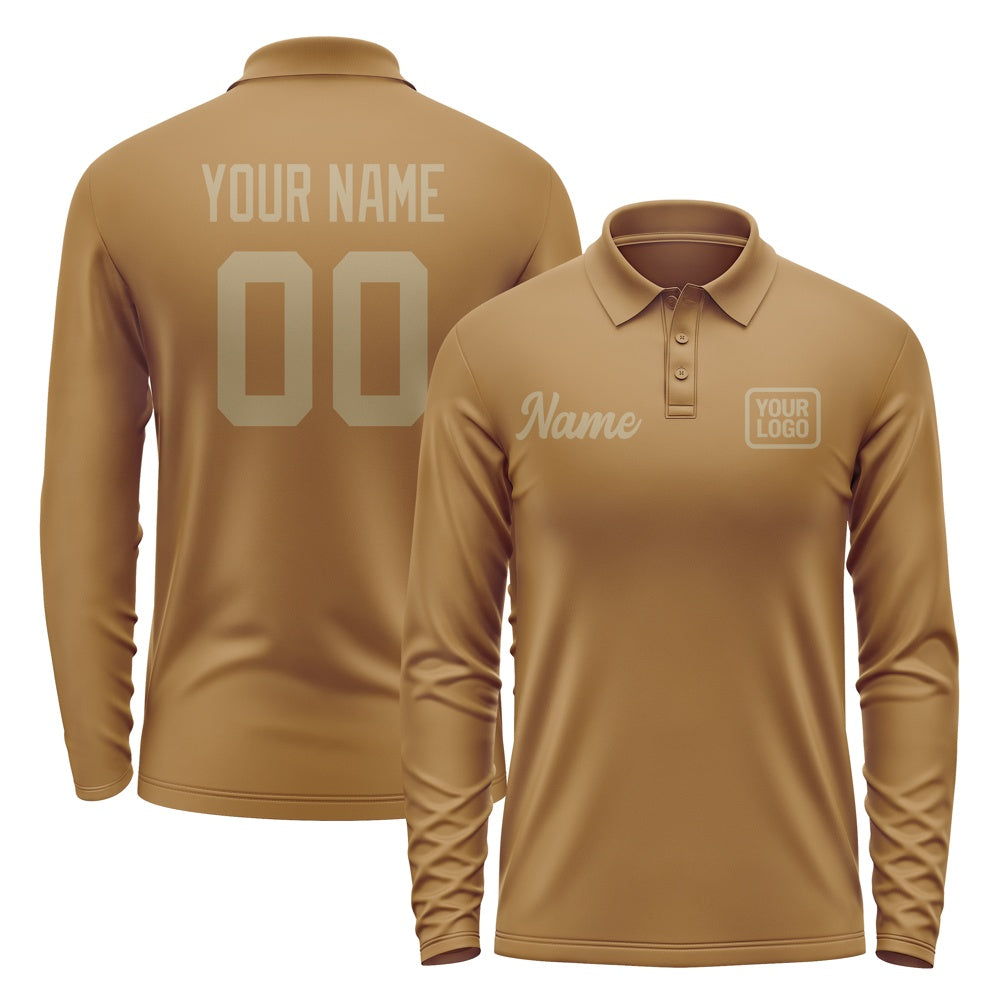 Custom Khaki Light Khaki Long Sleeve Polo Shirt