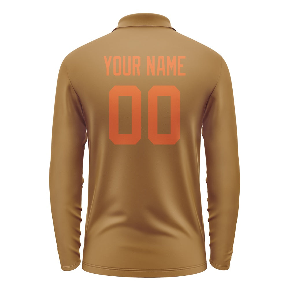 Custom Khaki Orange Long Sleeve Polo Shirt