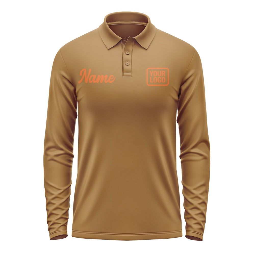 Custom Khaki Orange Long Sleeve Polo Shirt