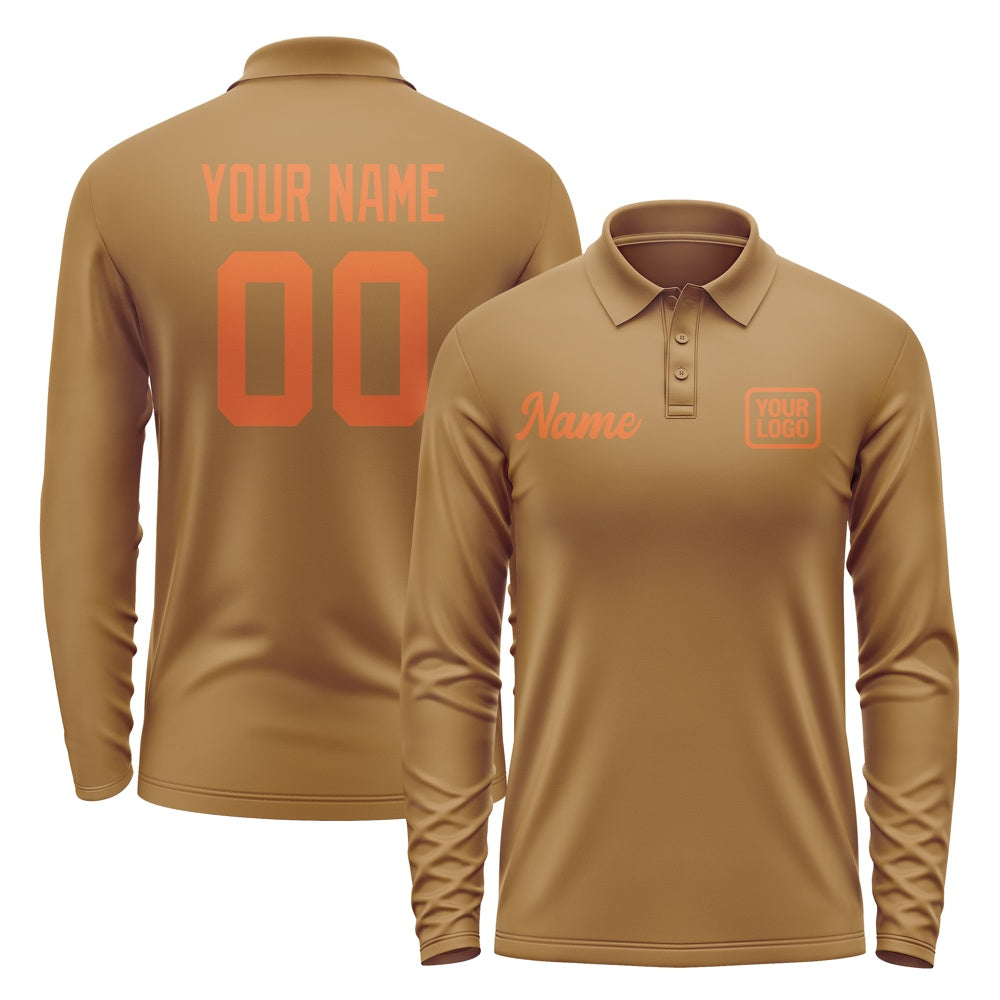 Custom Khaki Orange Long Sleeve Polo Shirt
