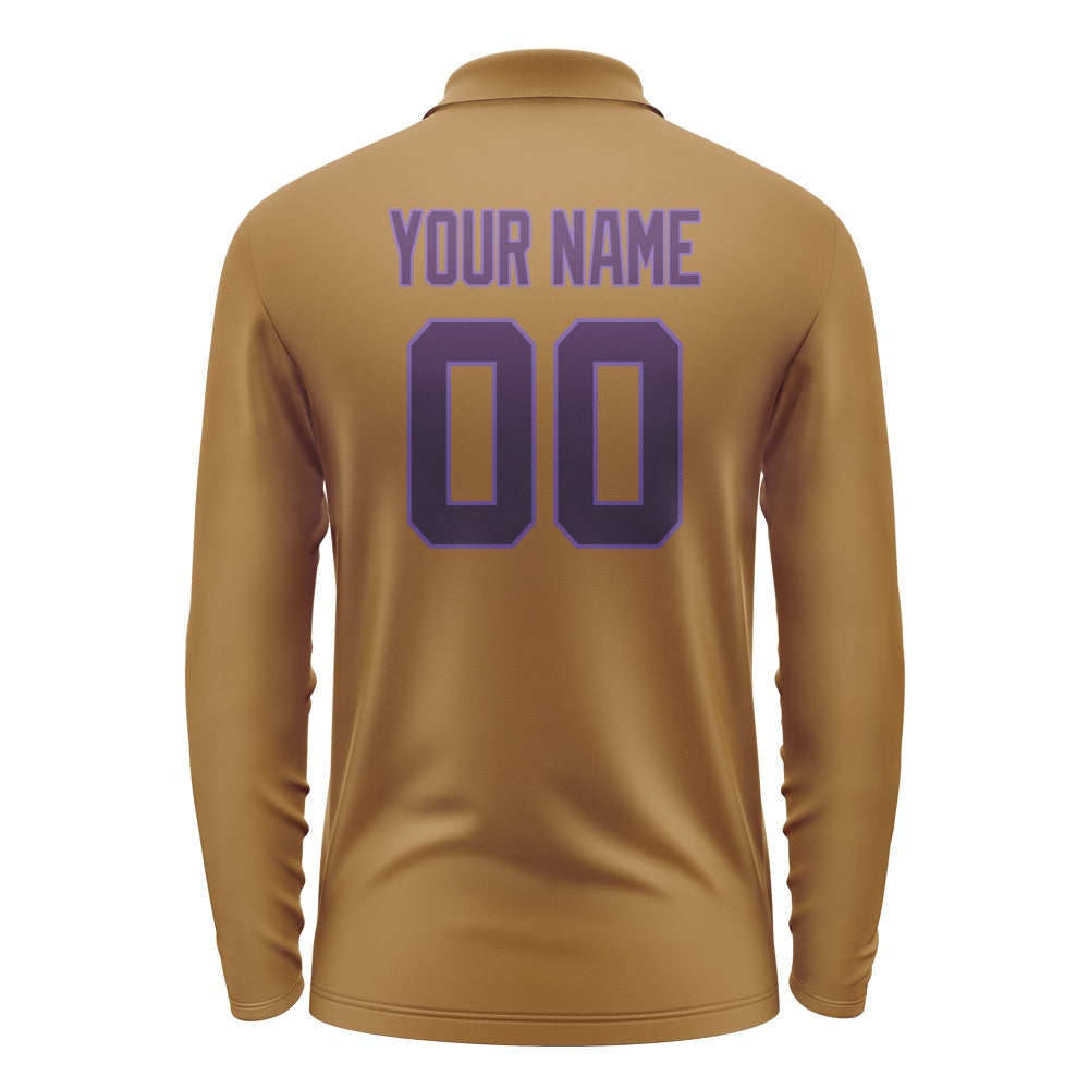 Custom Khaki Purple Long Sleeve Polo Shirt