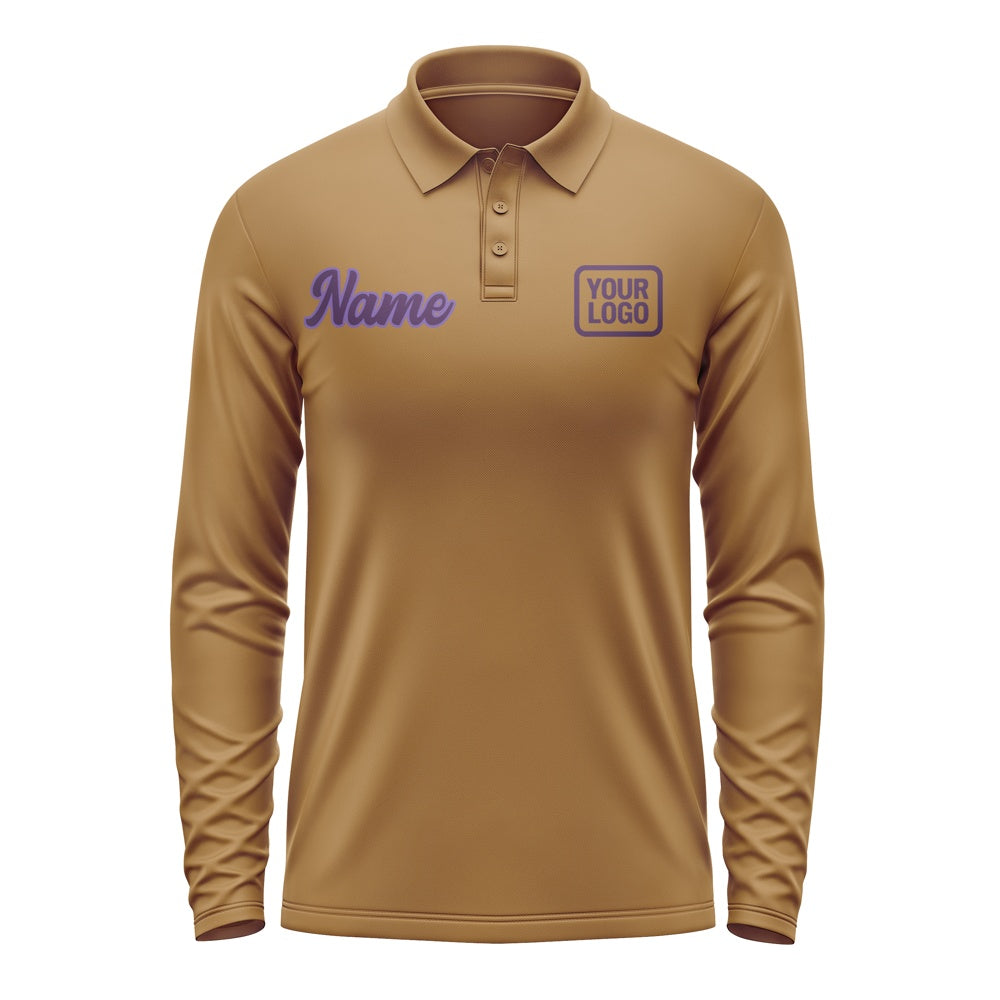 Custom Khaki Purple Long Sleeve Polo Shirt