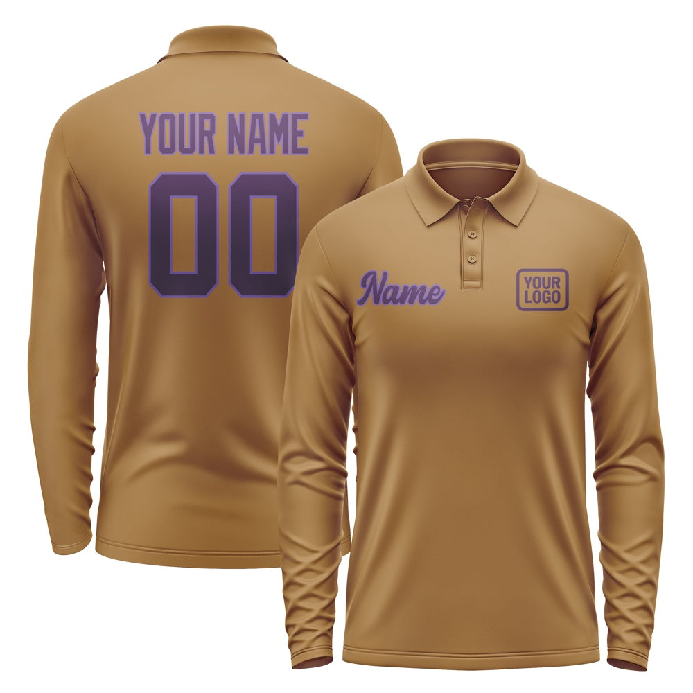 Custom Khaki Purple Long Sleeve Polo Shirt