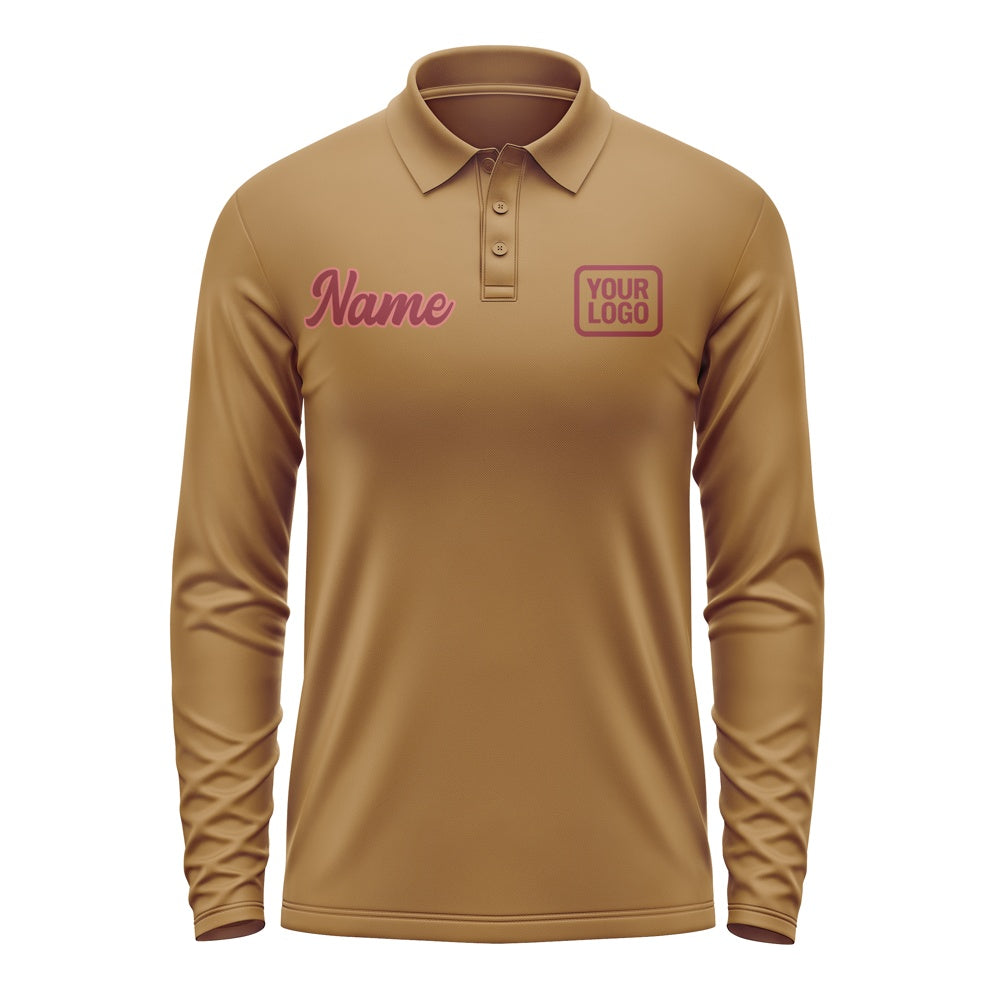 Custom Khaki Crimson Red Long Sleeve Polo Shirt