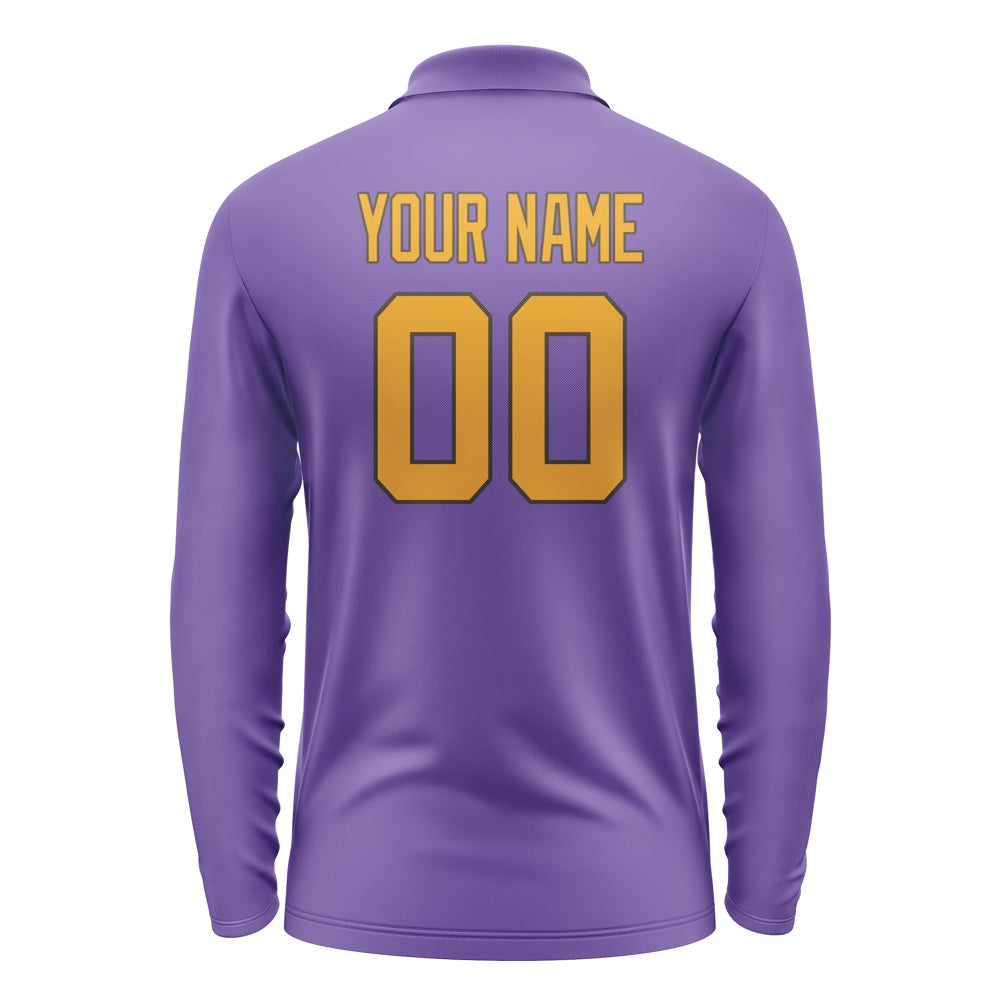 Custom Light Purple Yellow Long Sleeve Polo Shirt