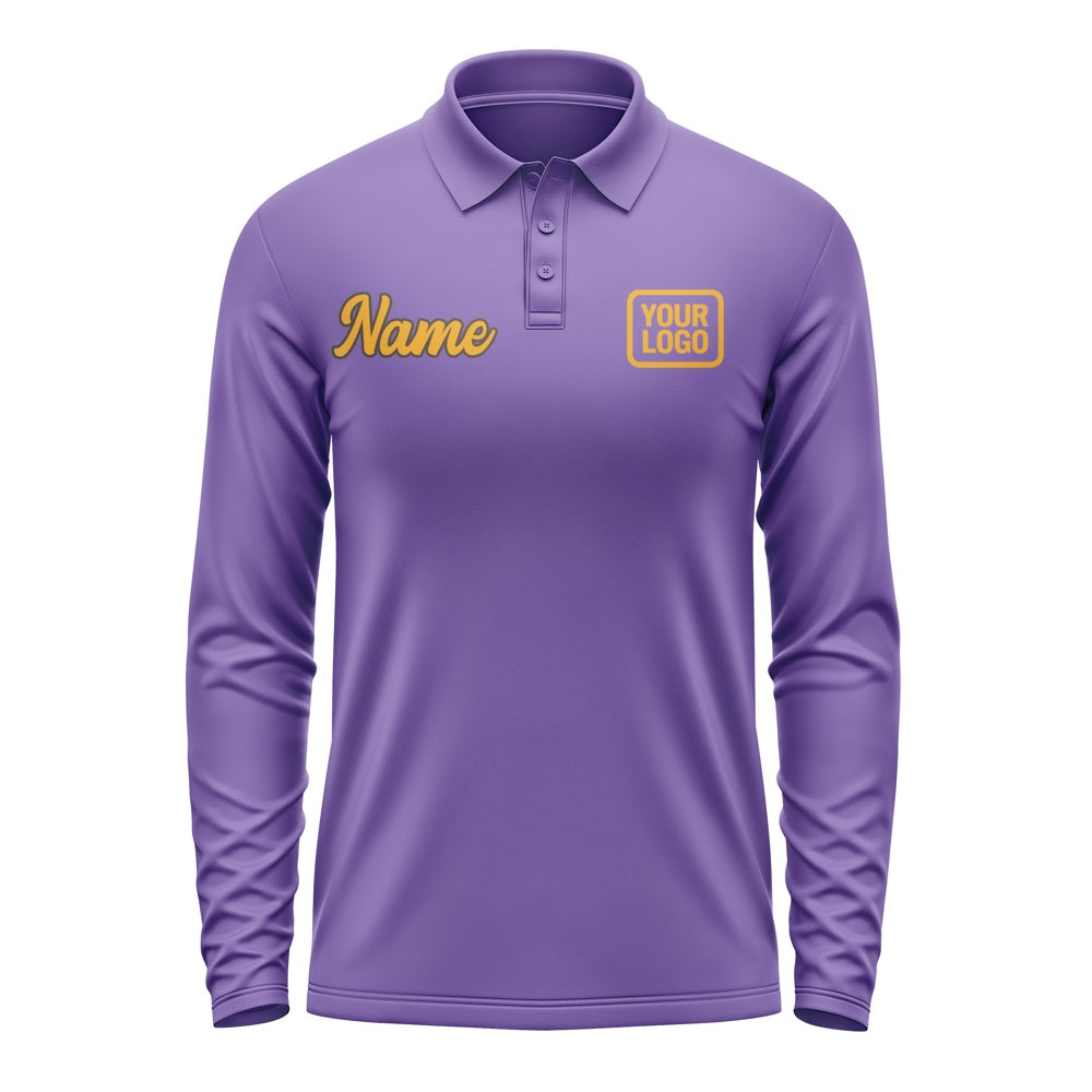 Custom Light Purple Yellow Long Sleeve Polo Shirt
