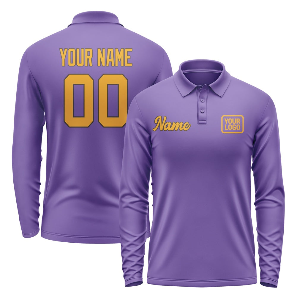 Custom Light Purple Yellow Long Sleeve Polo Shirt