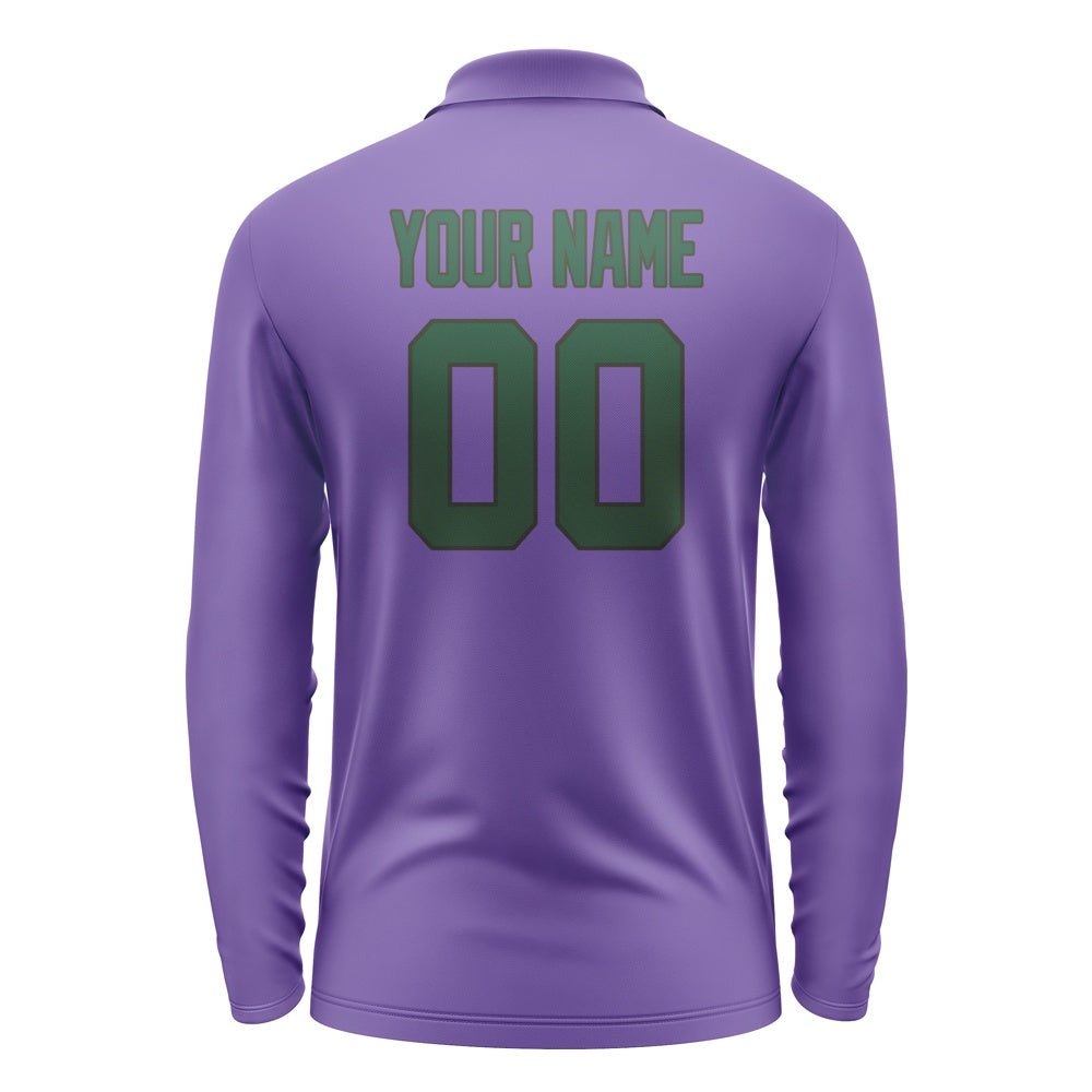 Custom Light Purple Green Long Sleeve Polo Shirt