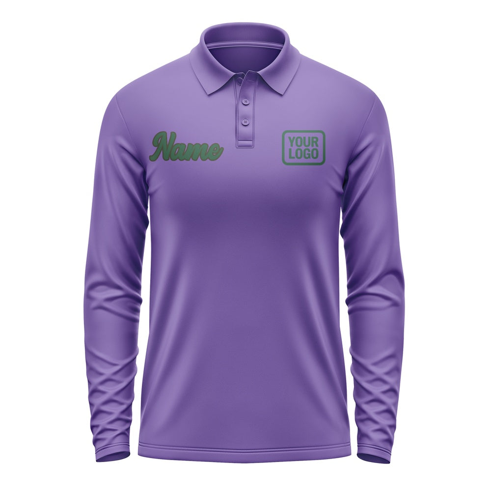 Custom Light Purple Green Long Sleeve Polo Shirt