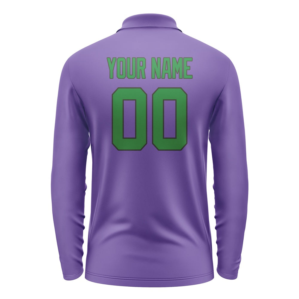 Custom Light Purple Emerald Green Long Sleeve Polo Shirt