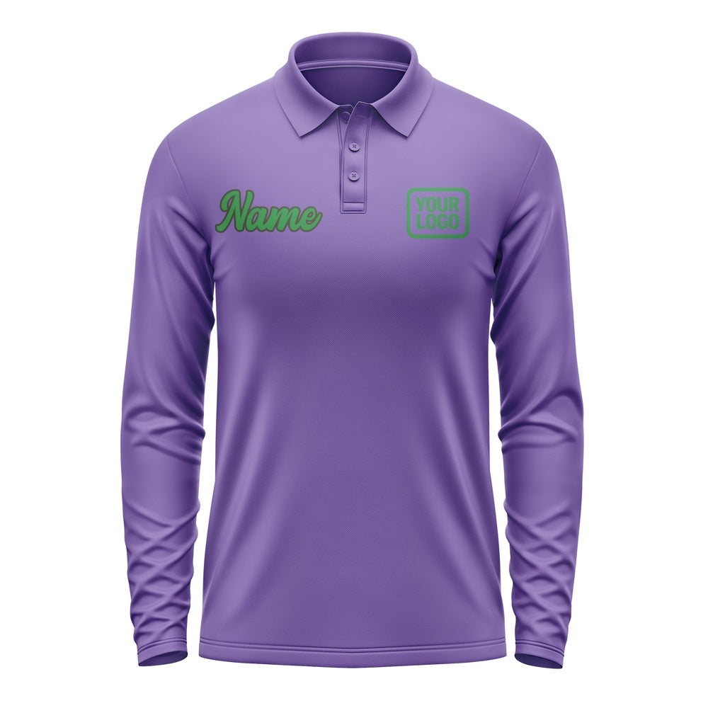 Custom Light Purple Emerald Green Long Sleeve Polo Shirt