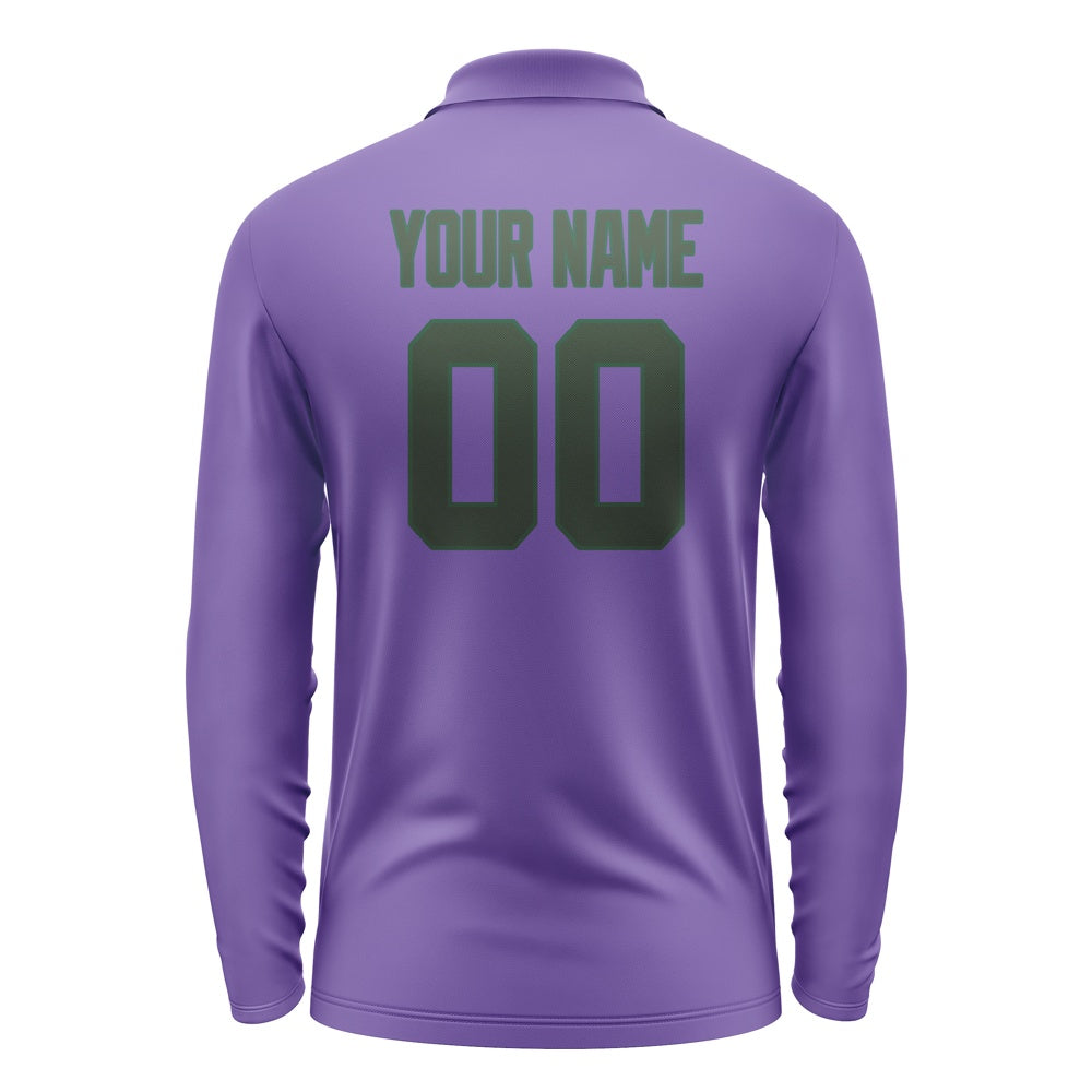 Custom Light Purple Dark Green Long Sleeve Polo Shirt