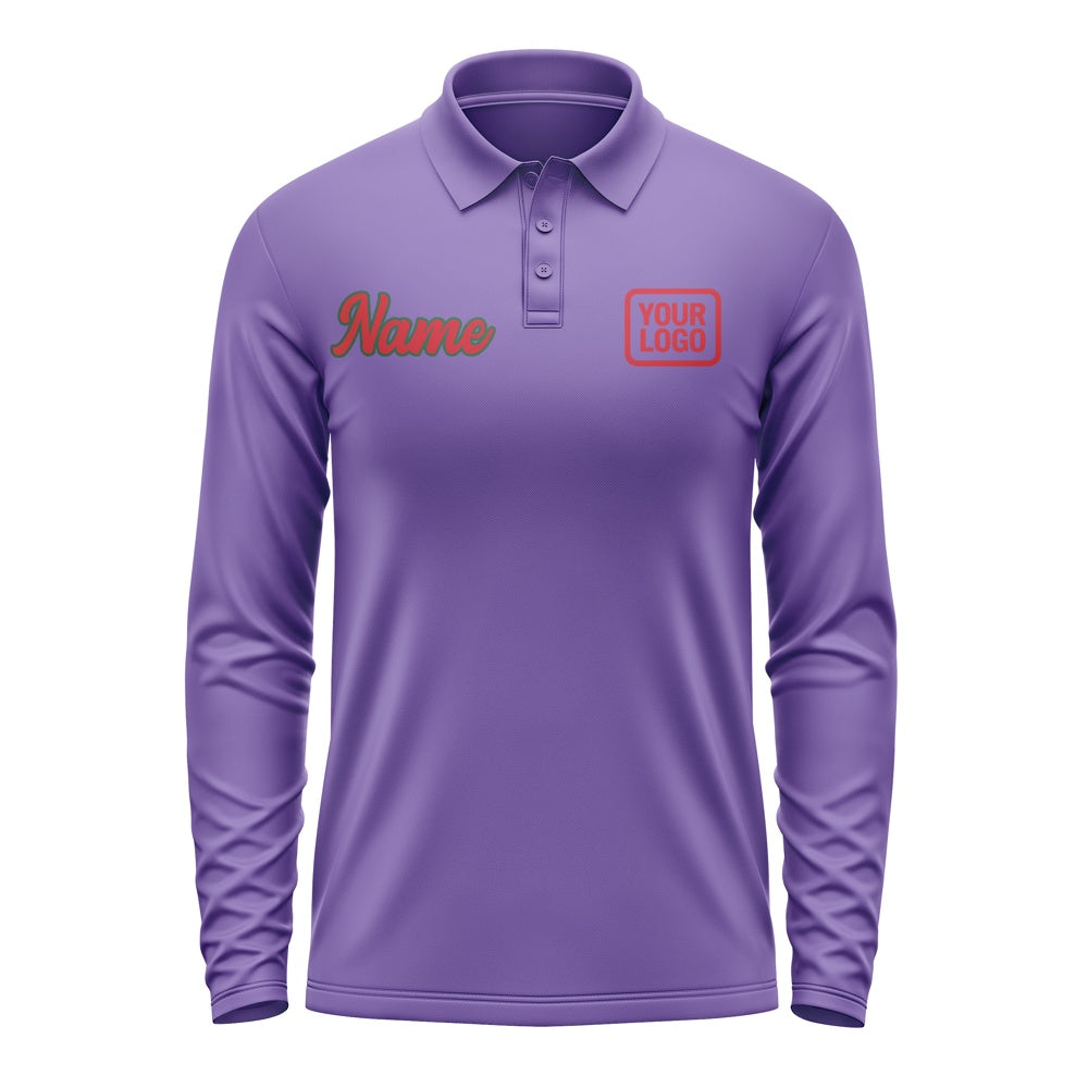 Custom Light Purple Red Long Sleeve Polo Shirt