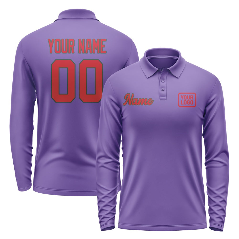 Custom Light Purple Red Long Sleeve Polo Shirt