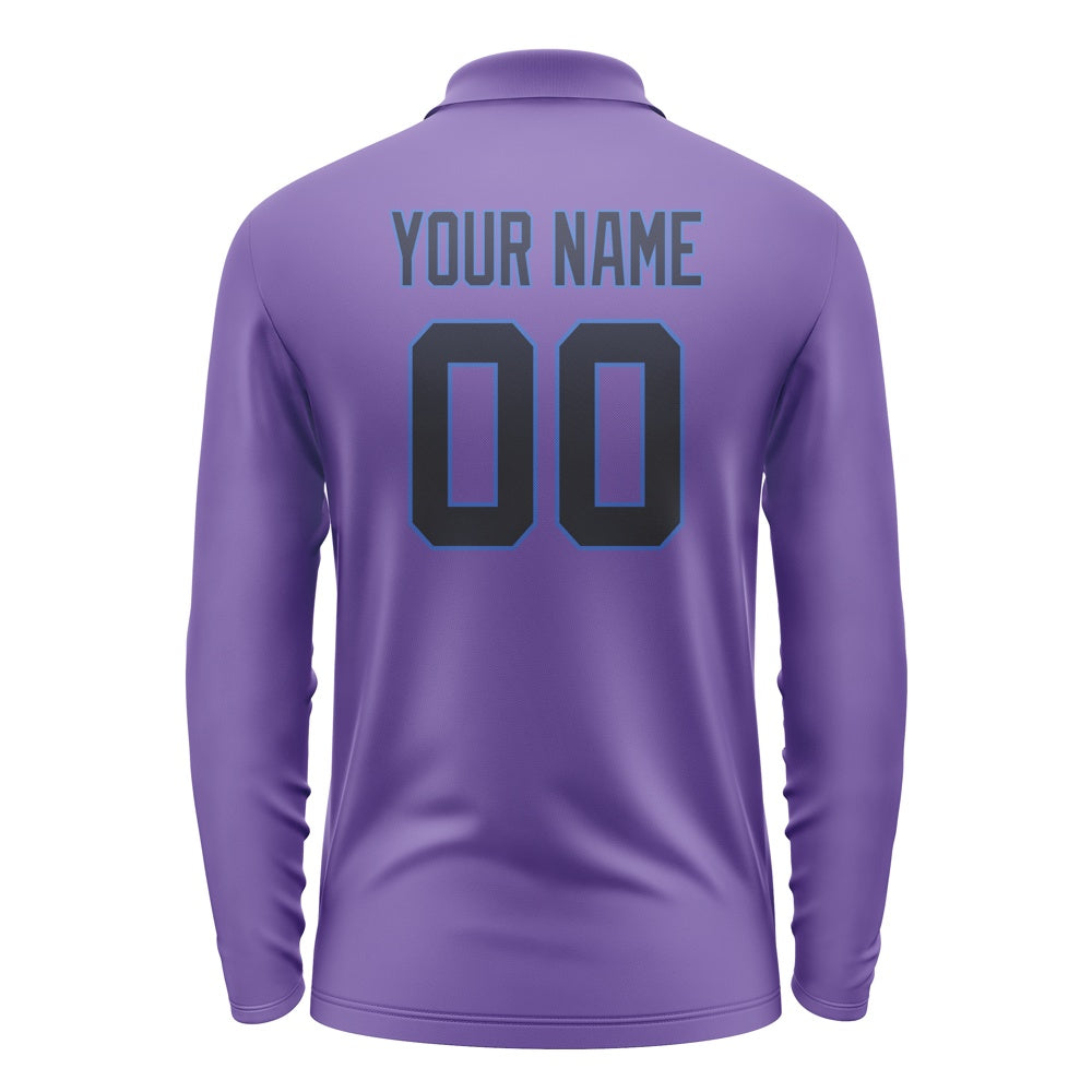 Custom Light Purple Navy Long Sleeve Polo Shirt