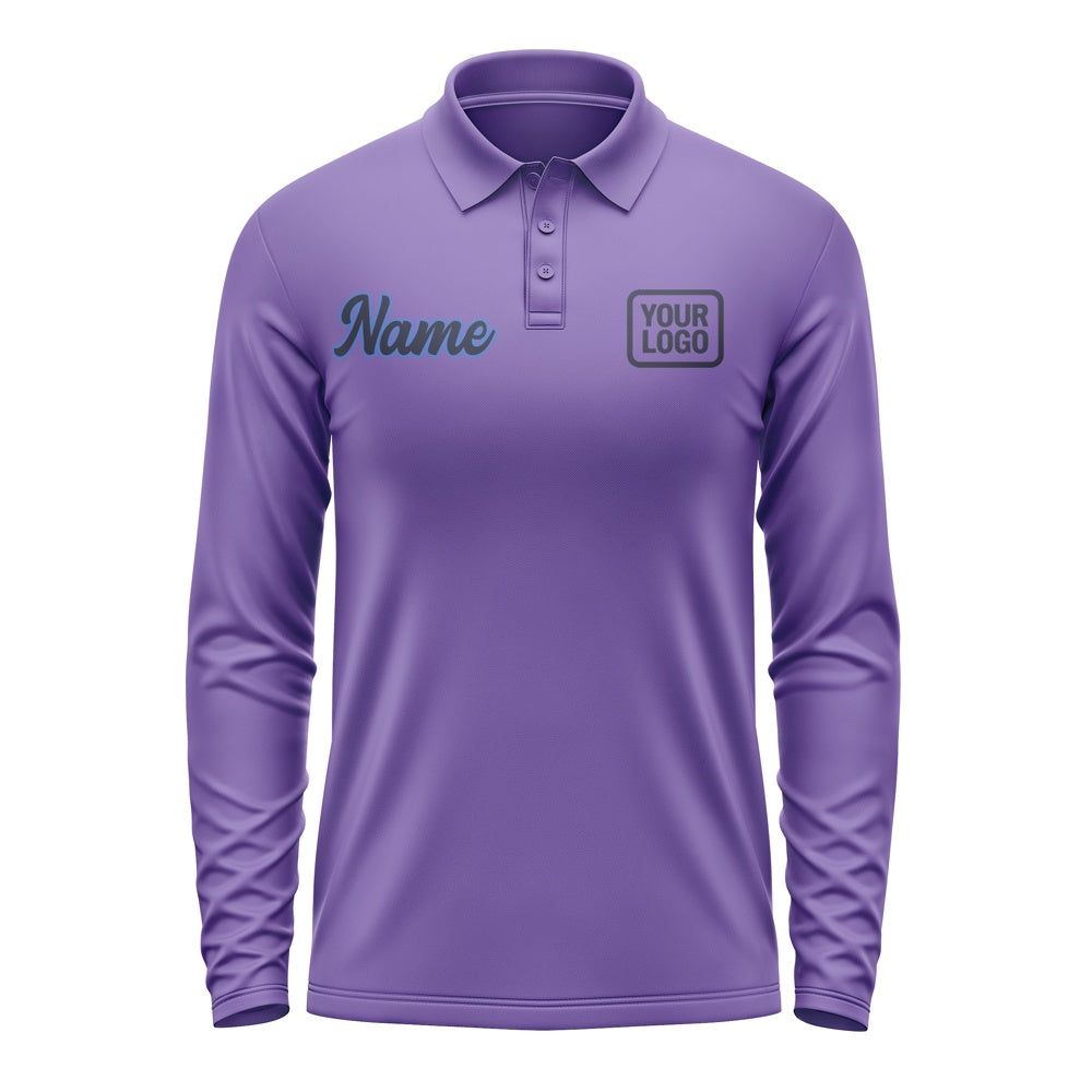Custom Light Purple Navy Long Sleeve Polo Shirt