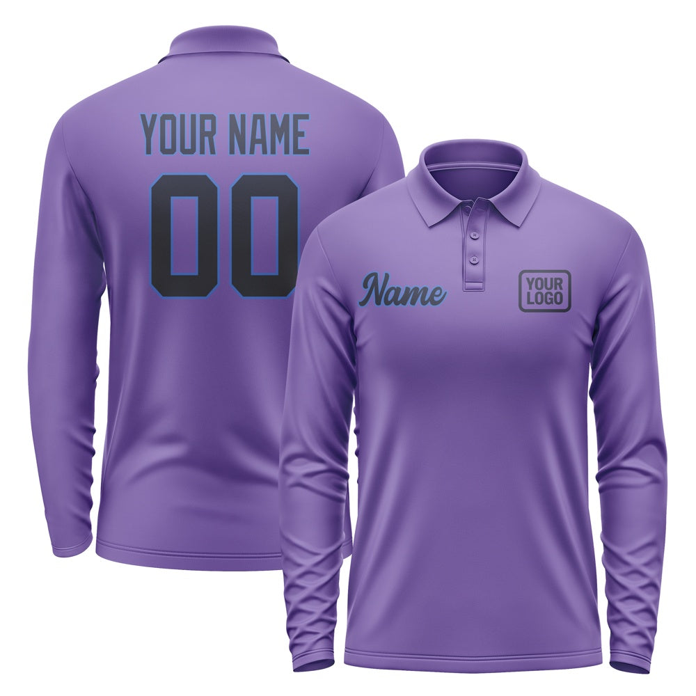 Custom Light Purple Navy Long Sleeve Polo Shirt