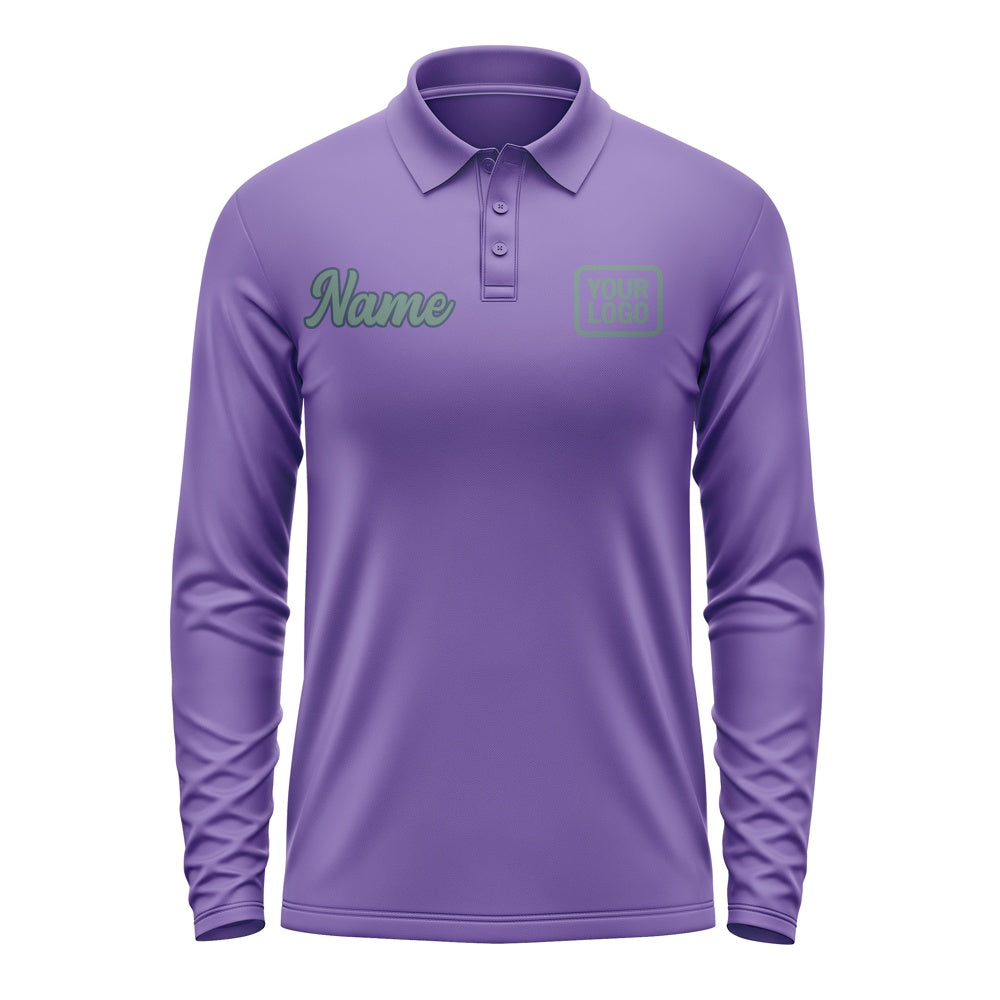 Custom Light Purple Blue Green Long Sleeve Polo Shirt