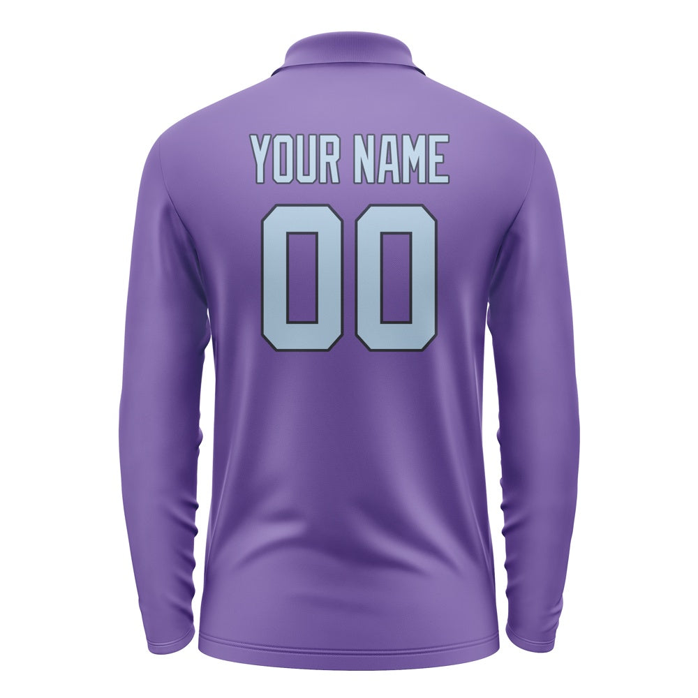 Custom Light Purple Light Blue Long Sleeve Polo Shirt
