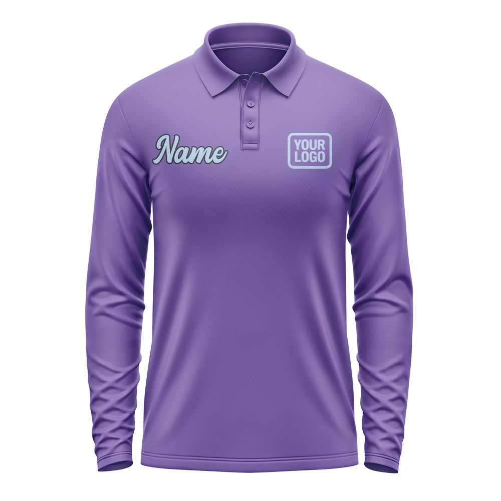 Custom Light Purple Light Blue Long Sleeve Polo Shirt