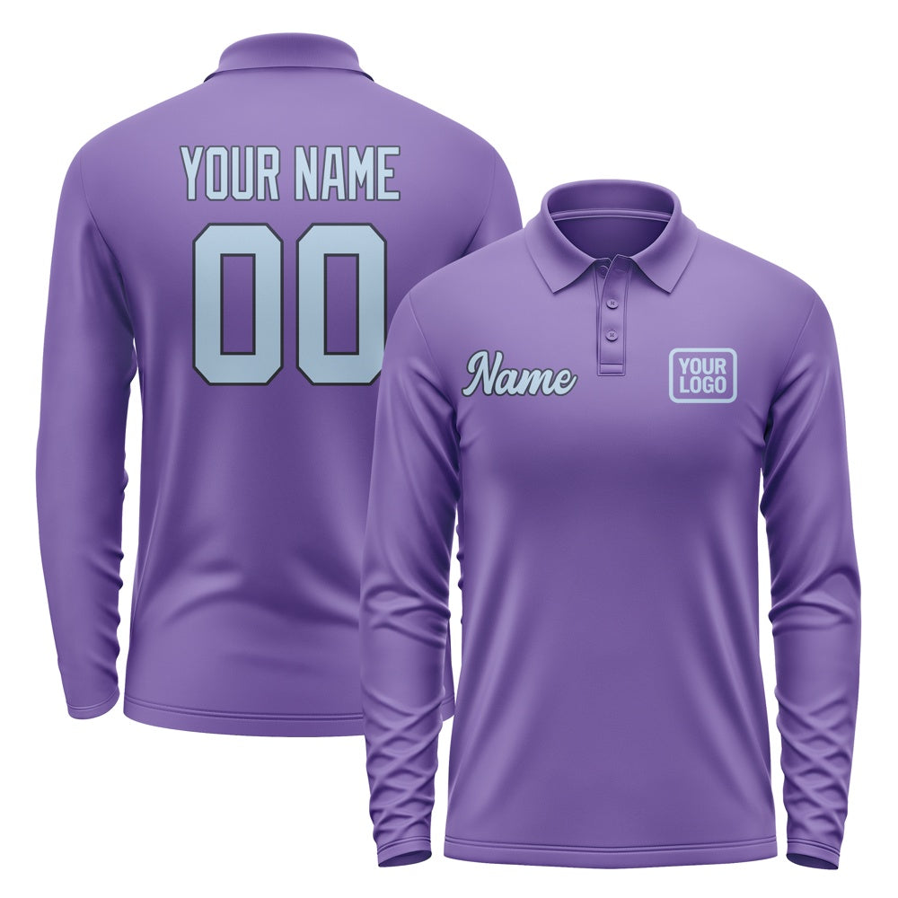 Custom Light Purple Light Blue Long Sleeve Polo Shirt