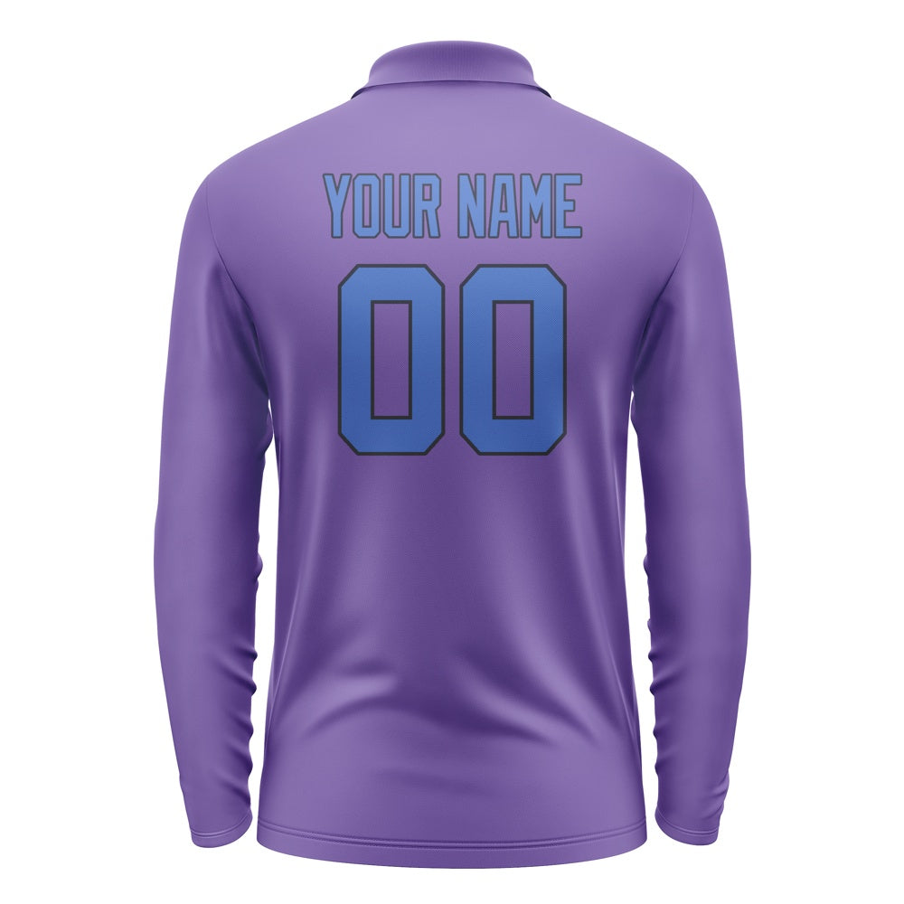 Custom Light Purple Sky Blue Long Sleeve Polo Shirt