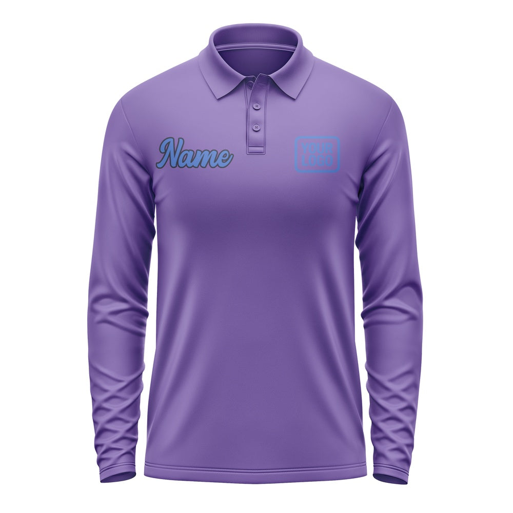 Custom Light Purple Sky Blue Long Sleeve Polo Shirt