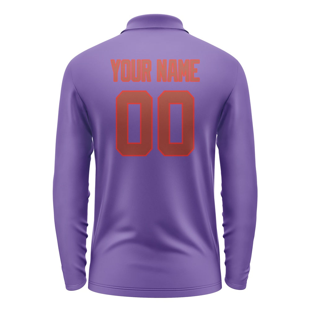 Custom Light Purple Coral Red Long Sleeve Polo Shirt
