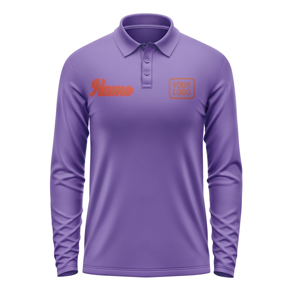 Custom Light Purple Coral Red Long Sleeve Polo Shirt