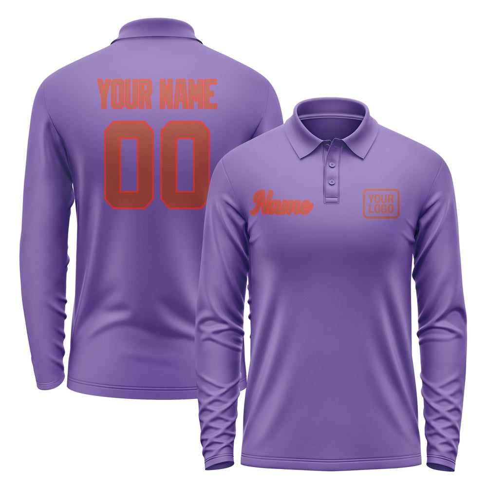 Custom Light Purple Coral Red Long Sleeve Polo Shirt