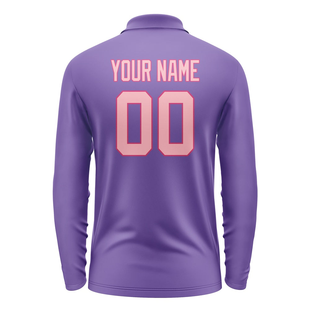 Custom Light Purple Light Pink Long Sleeve Polo Shirt