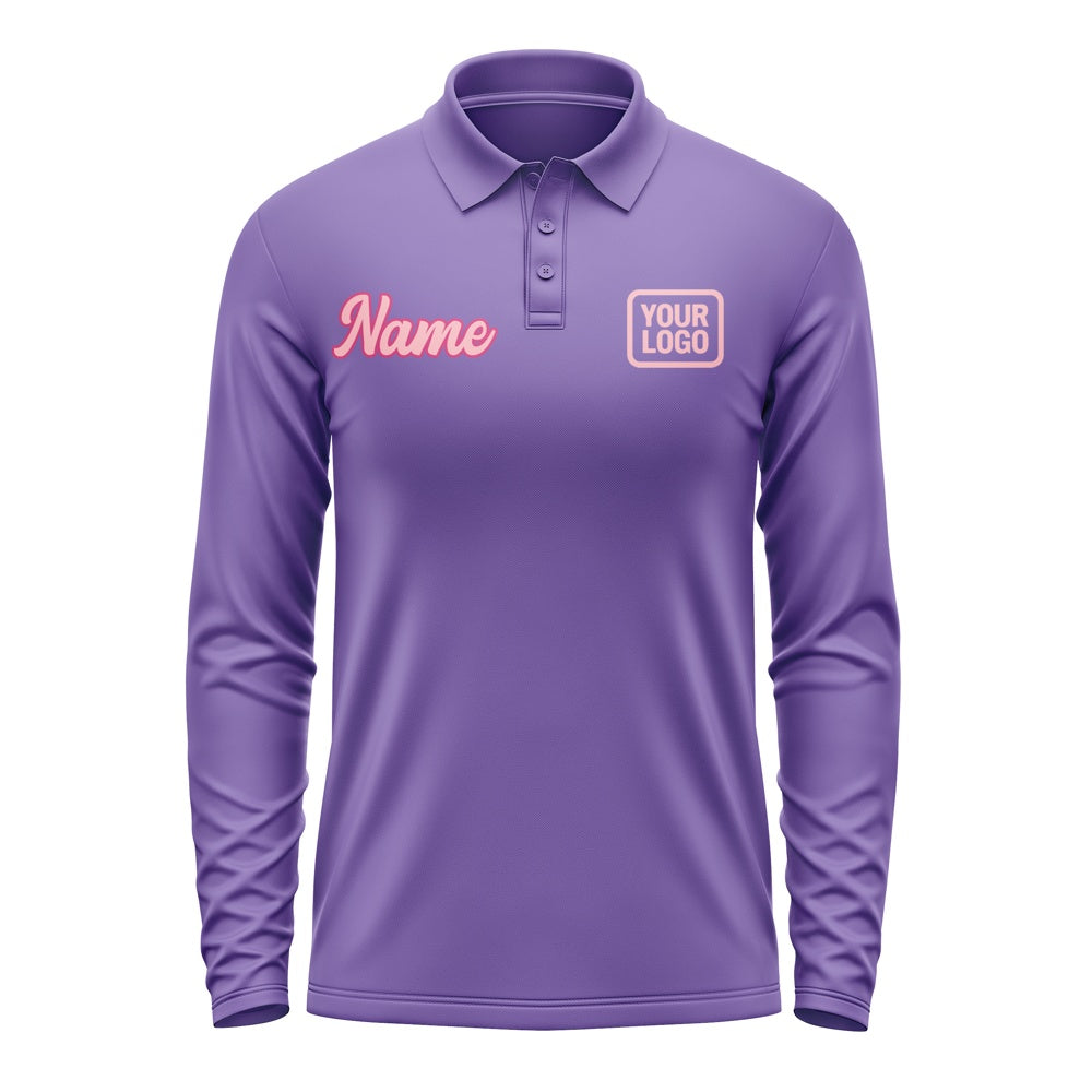 Custom Light Purple Light Pink Long Sleeve Polo Shirt