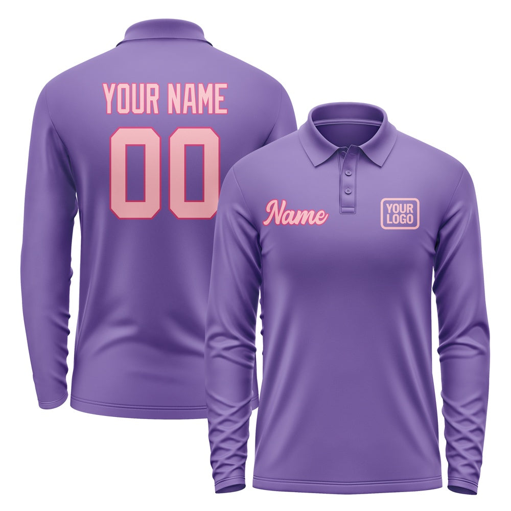 Custom Light Purple Light Pink Long Sleeve Polo Shirt