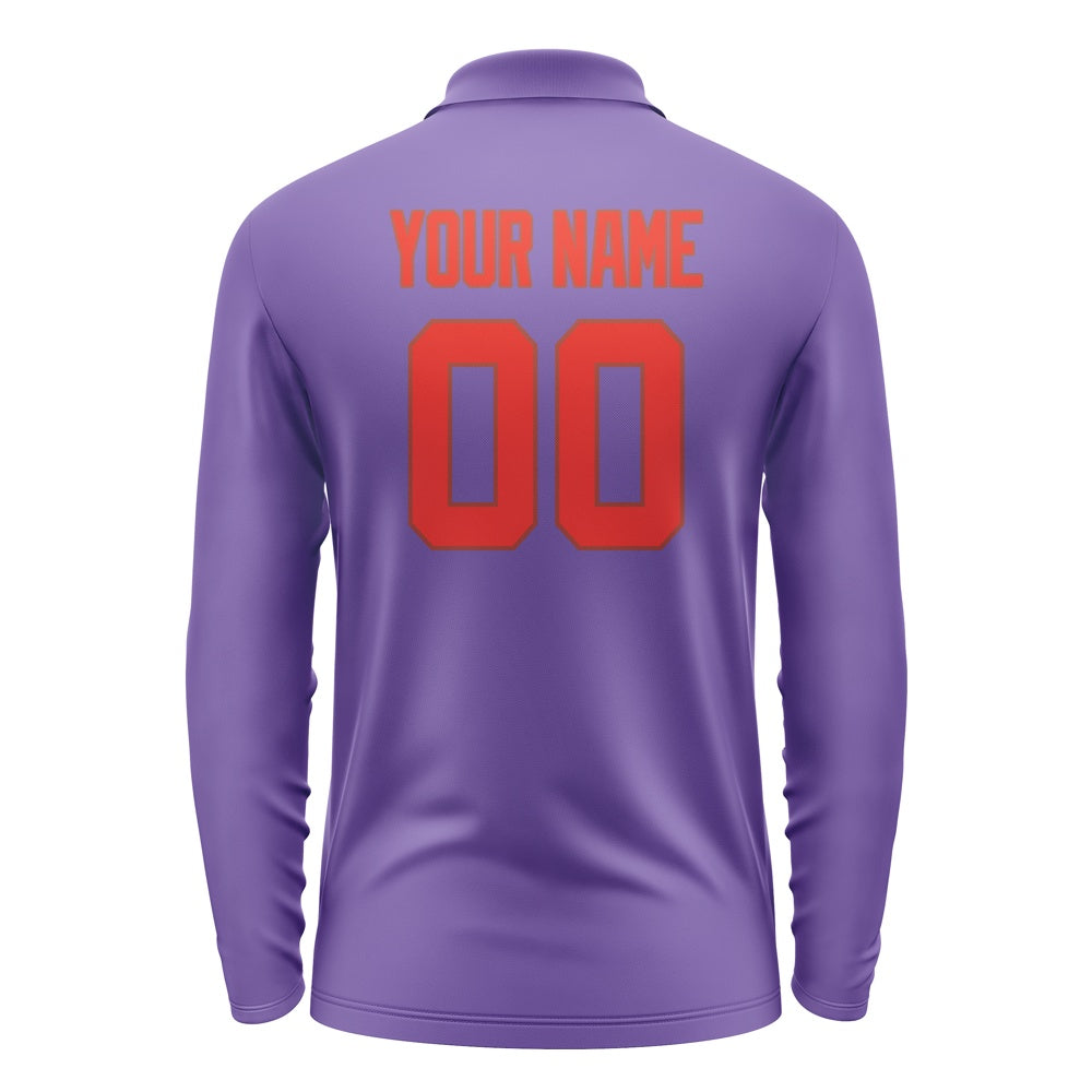 Custom Light Purple Orange Red Long Sleeve Polo Shirt