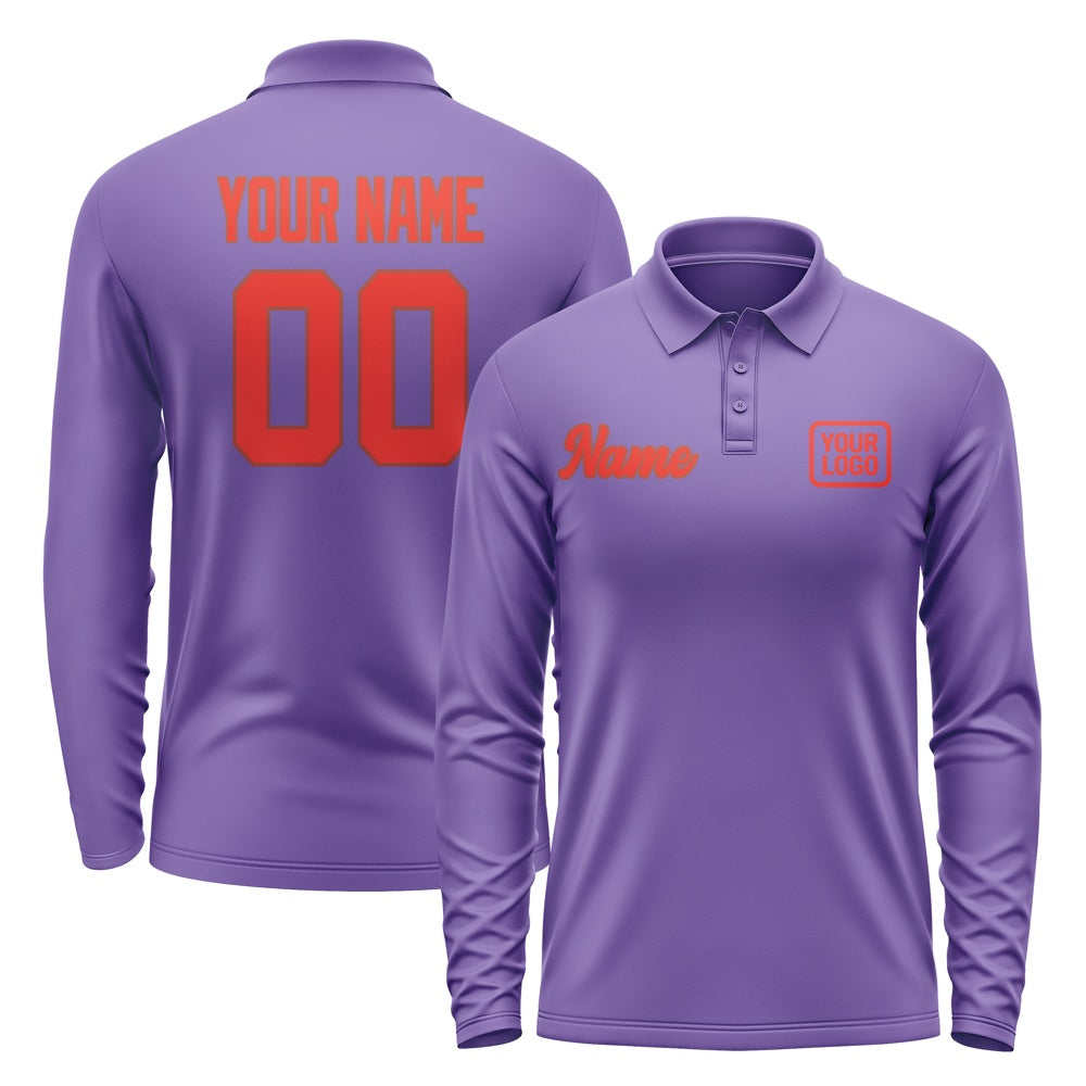 Custom Light Purple Orange Red Long Sleeve Polo Shirt