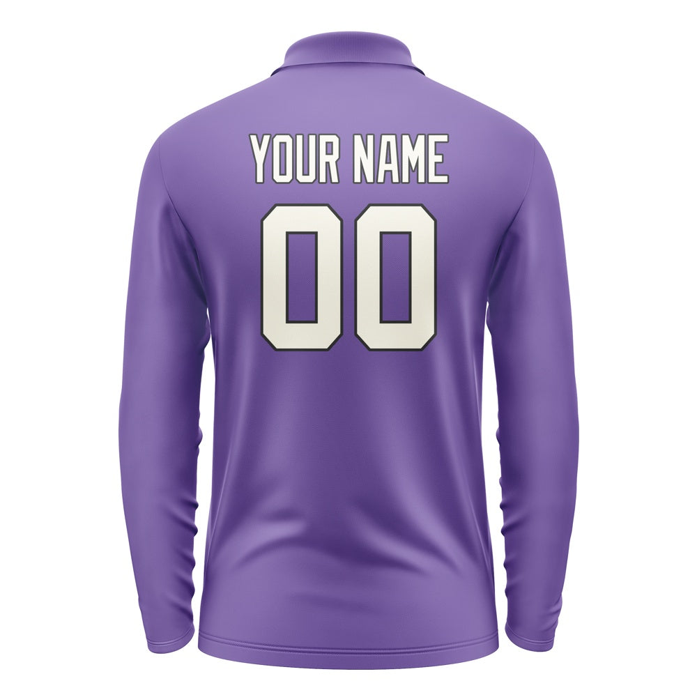 Custom Light Purple Cream Long Sleeve Polo Shirt