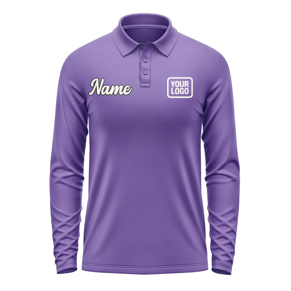 Custom Light Purple Cream Long Sleeve Polo Shirt