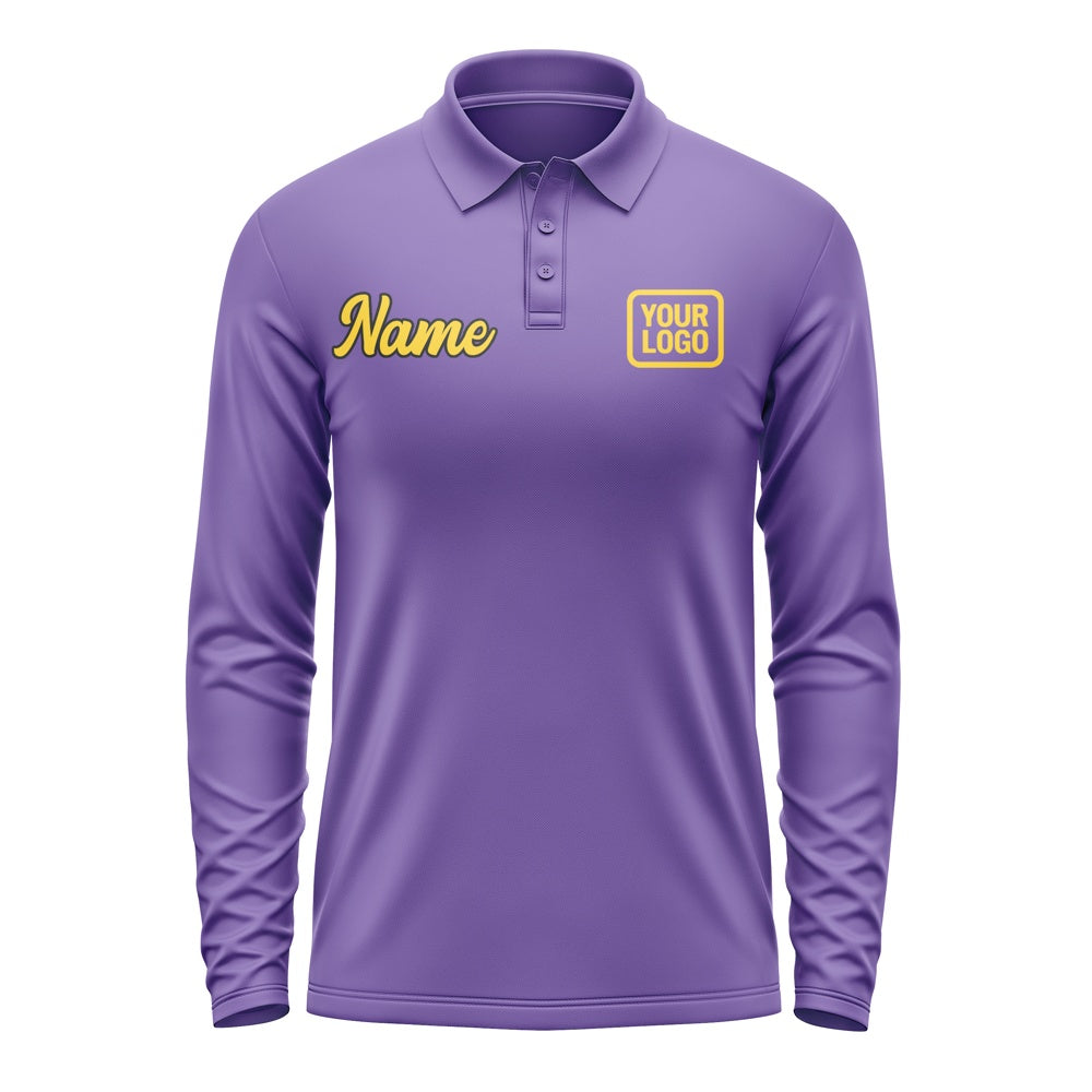 Custom Light Purple Gold Long Sleeve Polo Shirt