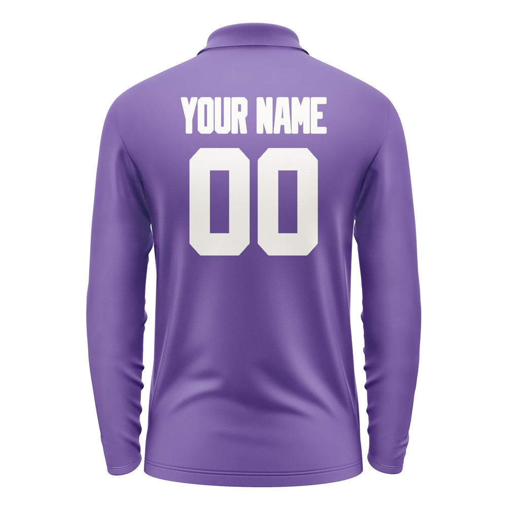 Custom Light Purple White Long Sleeve Polo Shirt