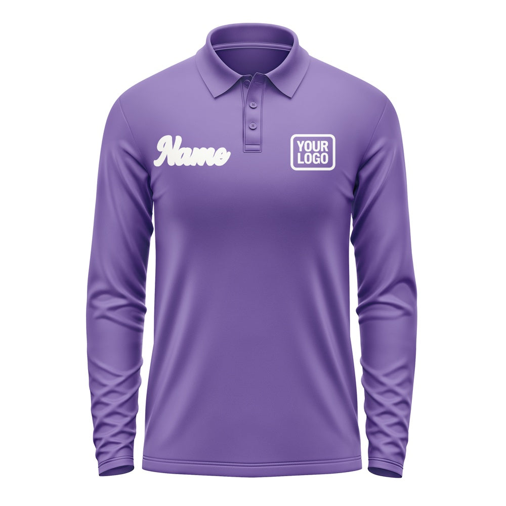 Custom Light Purple White Long Sleeve Polo Shirt