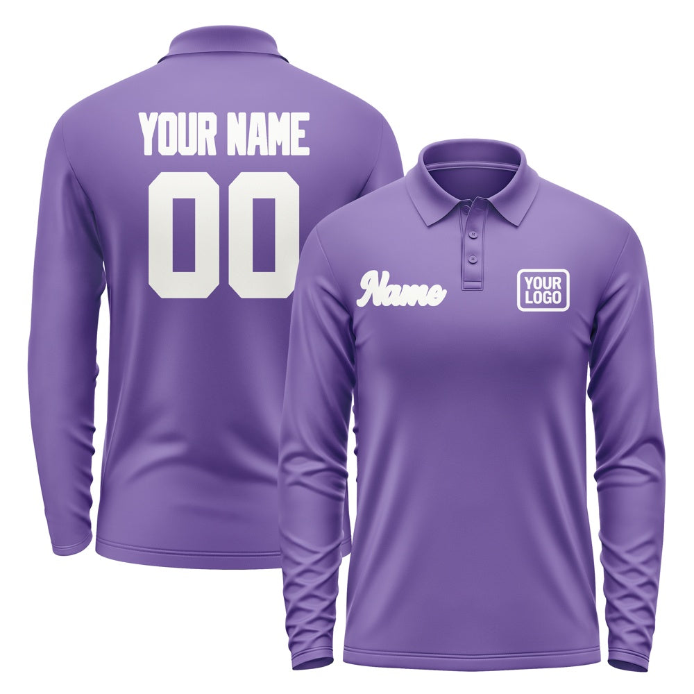 Custom Light Purple White Long Sleeve Polo Shirt