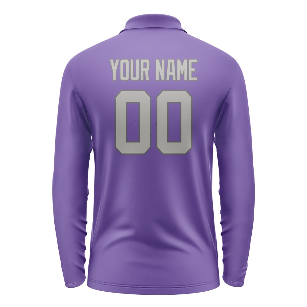 Custom Light Purple Gray Long Sleeve Polo Shirt