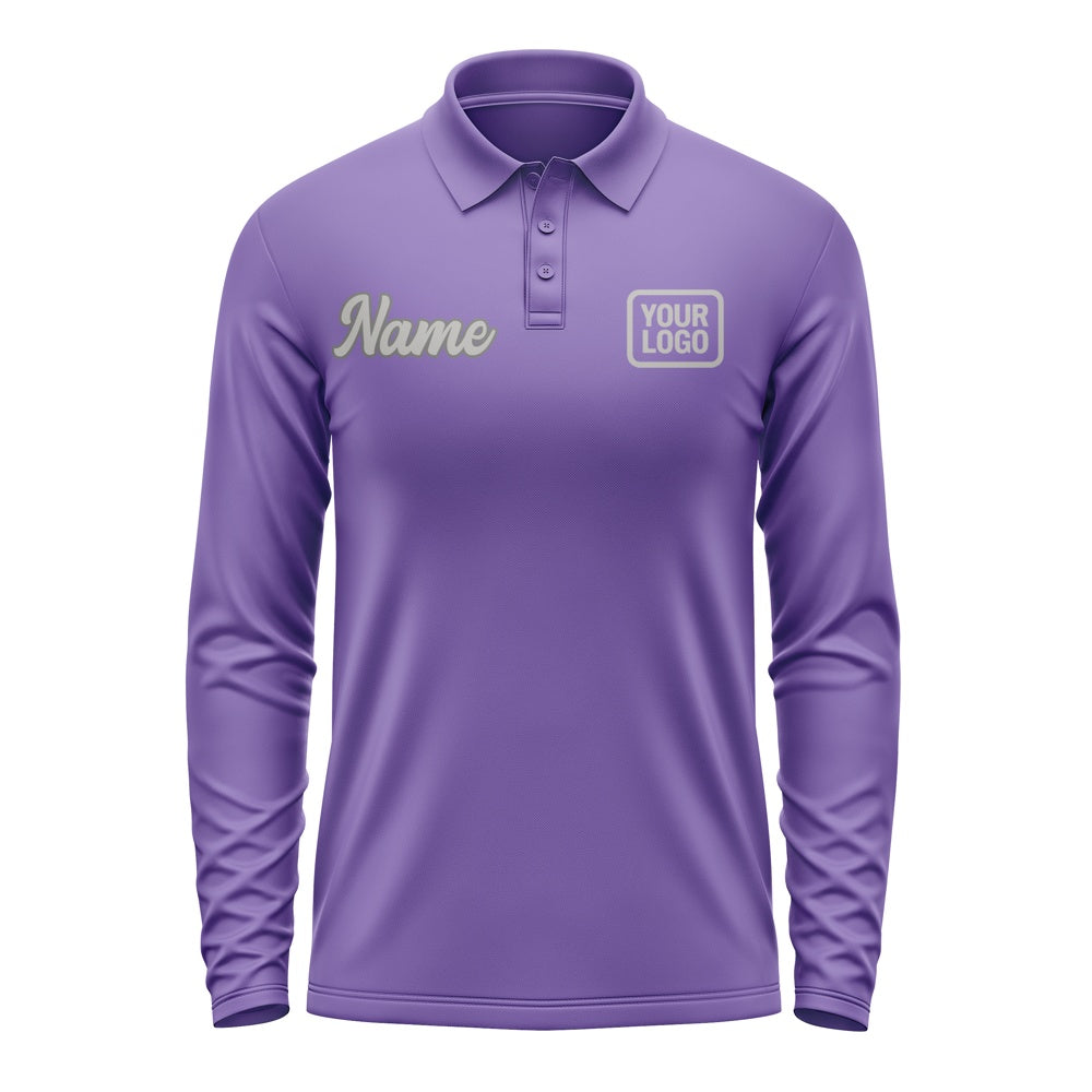 Custom Light Purple Gray Long Sleeve Polo Shirt
