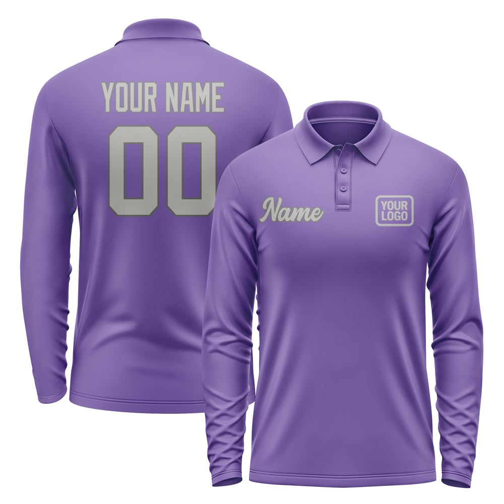 Custom Light Purple Gray Long Sleeve Polo Shirt