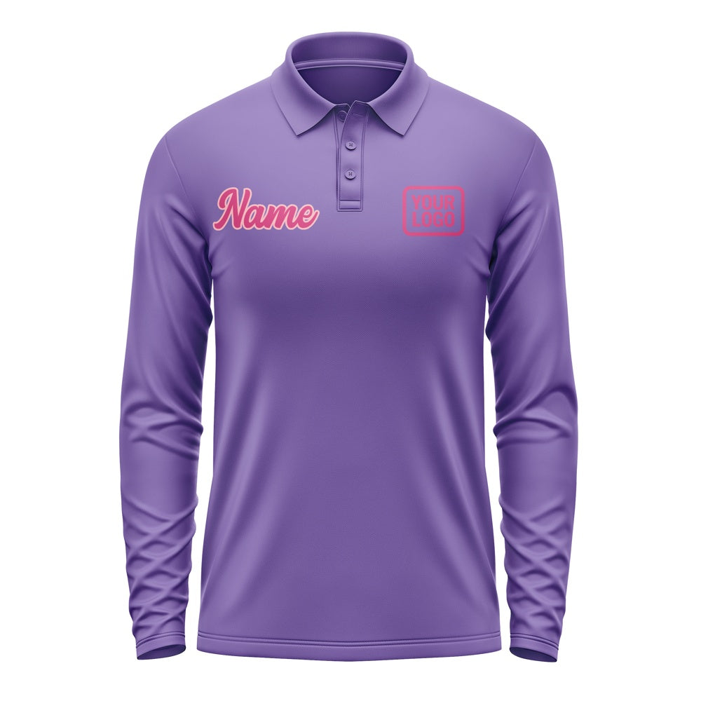 Custom Light Purple Pink Long Sleeve Polo Shirt