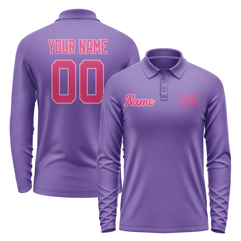 Custom Light Purple Pink Long Sleeve Polo Shirt
