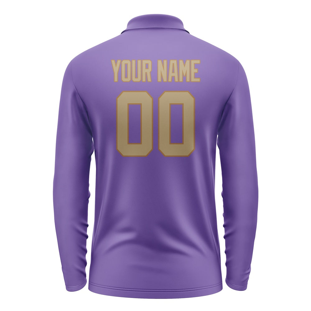 Custom Light Purple Light Khaki Long Sleeve Polo Shirt