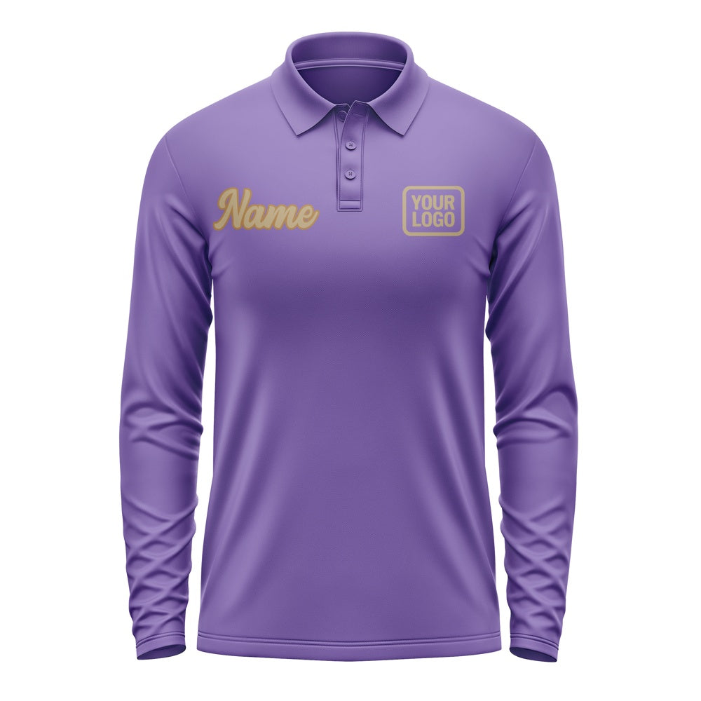 Custom Light Purple Light Khaki Long Sleeve Polo Shirt